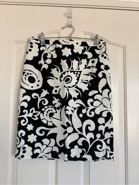 Talbots Black and White Floral Pencil Skirt 6
